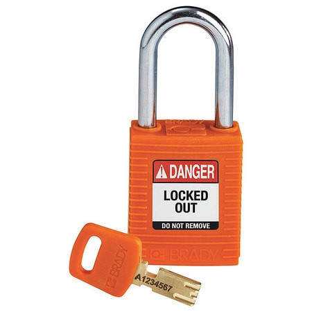 BRADY SPC ABSORBENTS NYL-ORG-38ST-KD NYLON PADLOCK ORANGE 38MM STEEL SHKL KD