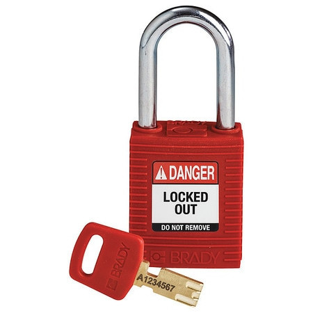 BRADY SPC ABSORBENTS NYL-RED-38ST-KD NYLON PADLOCK RED 38MM STEEL SHKL KD