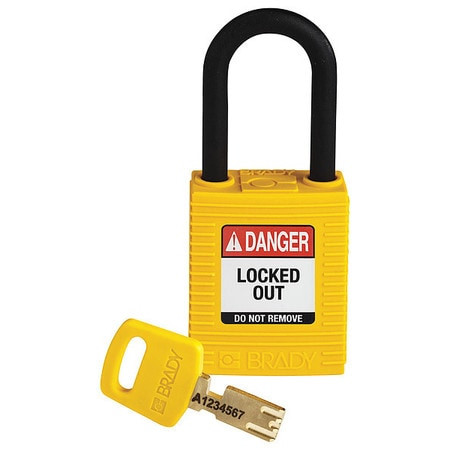 BRADY SPC ABSORBENTS NYL-YLW-38PL-KD NYLON PADLOCK YLW 38MM PL SHKL KD