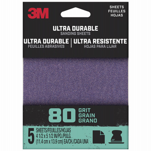 3M 1/4SHT5PK80 ULTRA DURABLE SANDING SHEET, 80-GRIT, 1/ 3M 1/4SHT5PK80 ULTRA DURABLE SANDING SHEET, 80-GRIT, 1/