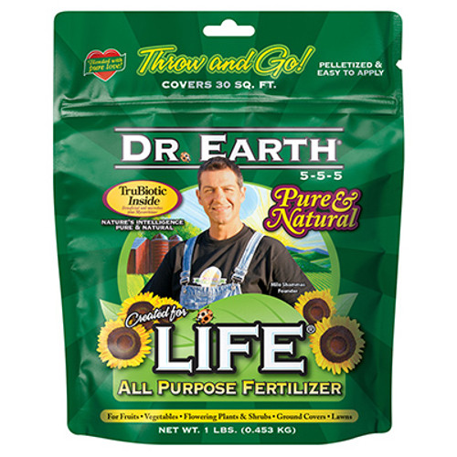 DR EARTH 71164 LIFE ALL-PURPOSE FERTILIZER, 5-5-5, 1-LB DR EARTH 71164 LIFE ALL-PURPOSE FERTILIZER, 5-5-5, 1-LB