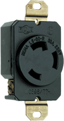 PASS & SEYMOUR L630RCCV3 LOCKING OUTLET, BLACK, NEMA L6-30R, 250-