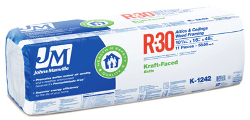 JOHNS MANVILLE K1242 R30 KRAFT BATT FIBERGLASS INSULATION, 16