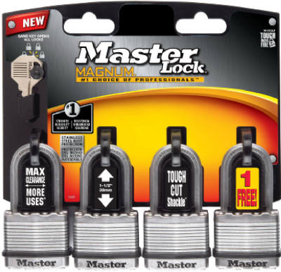 MASTER LOCK M1XQLFCCSEN MAGNUM KEYED LAMINATED PADLOCKS, 4-PACK,