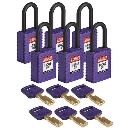 BRADY SPC ABSORBENTS NYL-PRP-38PL-KA6PK LOCKOUT PADLOCK NYLON RECTANGULAR PK6