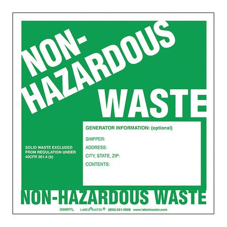 LABELMASTER GWMT7L NON-HAZARDOUS WASTE LABELS PK100