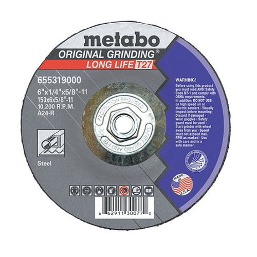 METABO 655319000 GRINDING WHEEL T27 A24R 6 X1/4 X5/8 -11
