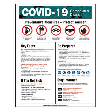 ACCUFORM SIGNS SP125300L COVID-19 CORONAVIRUS PREVENTATIVE MEASUR