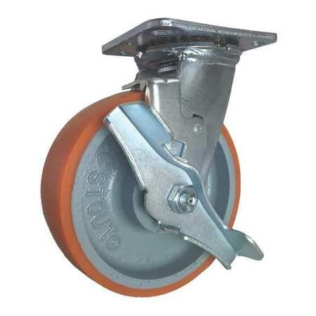 CC STOUT CDP-Z-160 SWIVEL PLATE CASTER W/BRAKE SIDESTRAP 6 