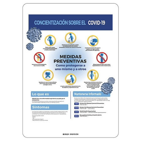 BRADY SPC ABSORBENTS 170281 COVID 19 SIGN SPANISH COVID19 AWARENESS 