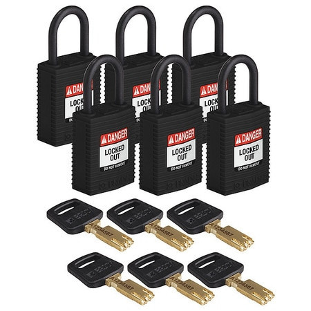 BRADY SPC ABSORBENTS CPT-BLK-25PL-KD6PK LOCKOUT PADLOCK NYLON 1-21/32 H BLK PK6