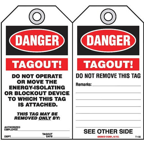 IDESCO KAT132AC DO NOT OPERATE SAFETY TAG PK10