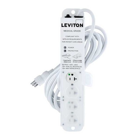 LEVITON 5304M-2S5 OUTLET STRIP,20 A,15 FT CORD L,4 OUTLETS