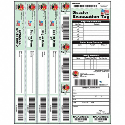 DISASTER MANAGEMENT SYSTEMS DMS-05582 EVACUATION TAG,11"X8-1/2",PAPER,PK20