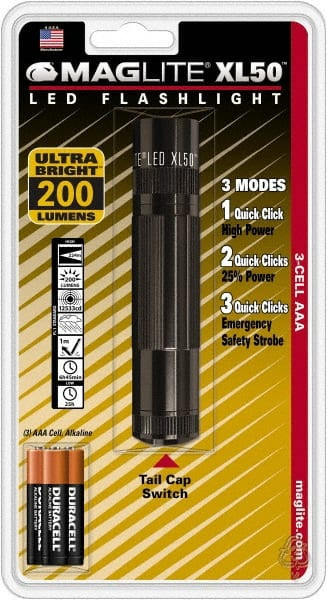 MAGLITE XL50-S3016 FLASHLIGHT,AAA,ALUMINUM CASING,BLACK