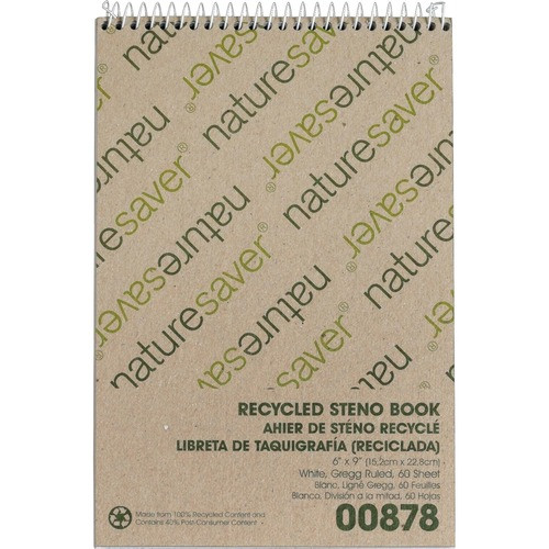 NATURE SAVER 00878 STENO NOTEBOOK,60 SHEETS, 6X9", WHITE
