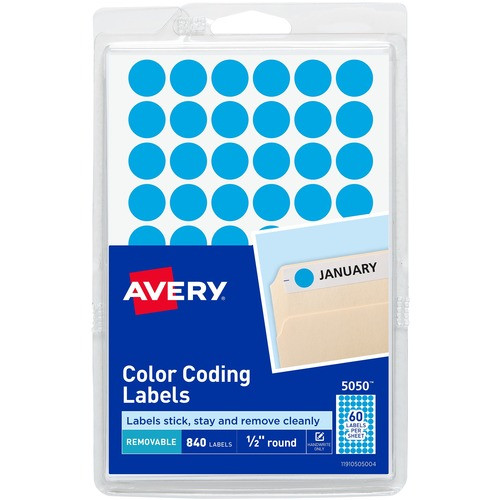 AVERY 05050 CODING LABELS, 1/2" ROUND,800/PK