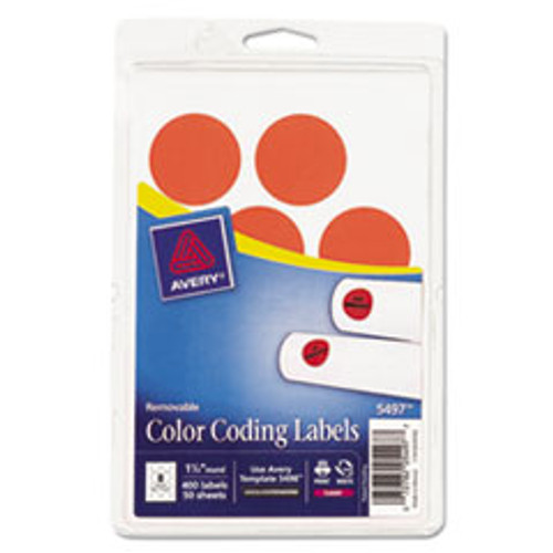 AVERY 05497 REMOVABLE LABELS, 1-1/4" ROUND, RED NEON