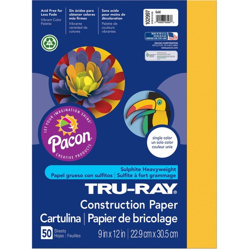 PACON CORPORATION 102997 CONSTRUCTION PAPER, 76LB, 9"X12", GOLD