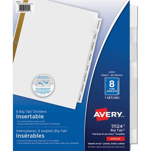 AVERY 11124 INSERTABLE DIVIDERS,8-TAB,24/SHEET