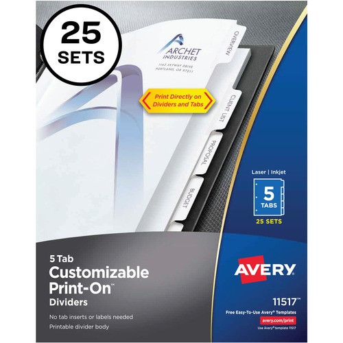 AVERY 11517 DIVIDER, PRINT-ON , WHITE, 8 1/2"X11" AVERY 11517 DIVIDER, PRINT-ON , WHITE, 8 1/2"X11"