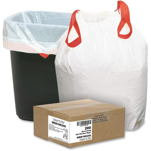 WEBSTER 1DK200 DRAWSTRING TRASH LINERS,.9 MIL,200/BX