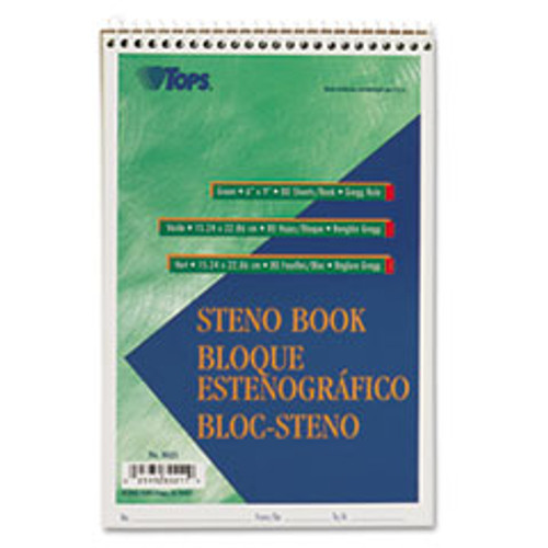 TOPS MANUFACTURING CO. 8021 GREGG STENO BOOKS,GREEN TINT, 80 SHEET