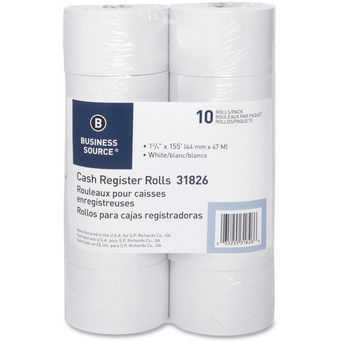 BUSINESS SOURCE 31826 PAPER ROLLS,BOND,44MMX155',10/PK,WE