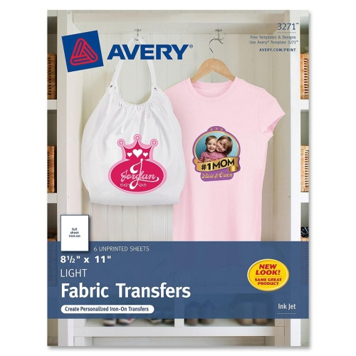 AVERY 3271 IRON-ON T-SHIRT TRANSFERS, 6/PK,8 1/2X11