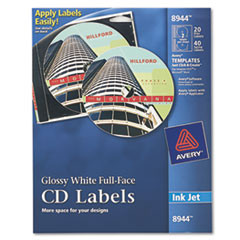 AVERY 8944 CD LABELS, FULL FACE,WHITE,20/PACK