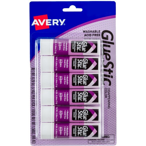 AVERY 98096 PERMANENT GLUE STICS, 26 OZ, 6/PACK