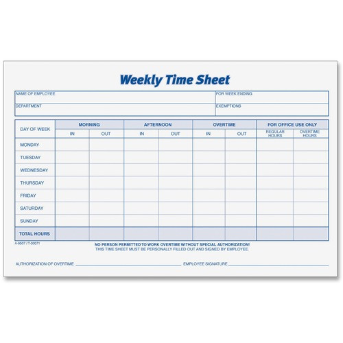 TOPS MANUFACTURING CO. 30071 WEEKLY TIME SHEETS,100/PAD,2/PACK