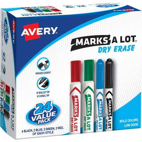 AVERY 29870 DRY ERASE MARKERS, CHISEL TIP,ASSORTED