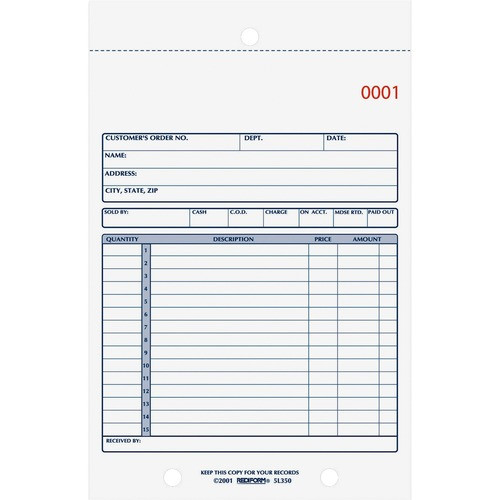 REDIFORM 5L350 SALES BOOK FORM,3 PART,5-1/2X7-7/8,50/BK