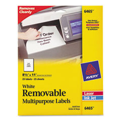 AVERY 6465 INKJET LABELS, LASER,8 1/2"X11",25/PK,WE