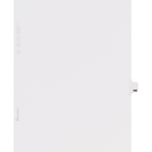 AVERY 82406 DIVIDER, "190", SIDE TAB, 25/PK, WHITE