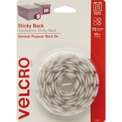 VELCRO USA INC 90090 STICKY BACK COINS,5/8,75/PK,WHITE
