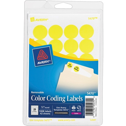 AVERY 05470 COLOR-CODING LABELS, 3/4IN DIA,1008/PACK