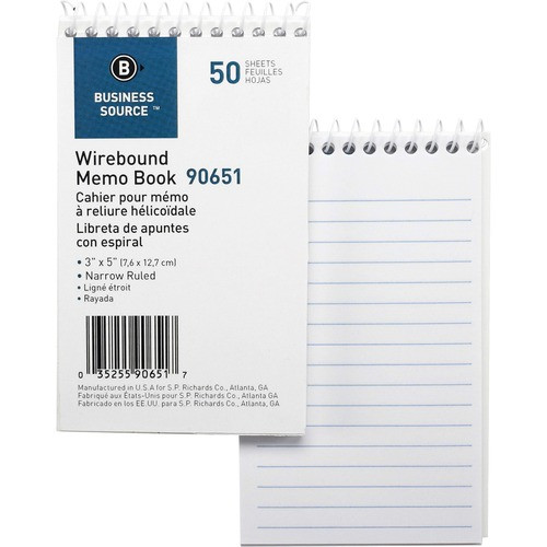 BUSINESS SOURCE 90651 BOOK,MEMO,3X5,NRW,50SH,WE