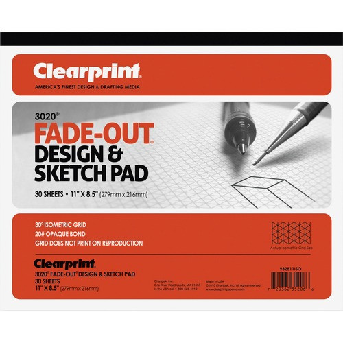 CLEARPRINT 932811ISO GRID PAPER PAD,8-1/2"X11",30 SHT