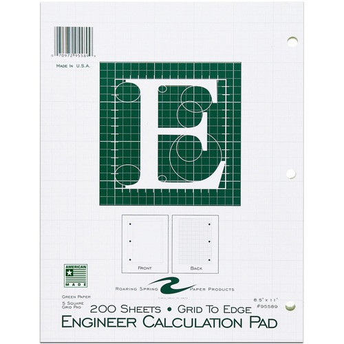 ROARING SPRING PAPER PRODUCTS 95589 ENGINEERING PAD,5"X5" QUAD,GREEN