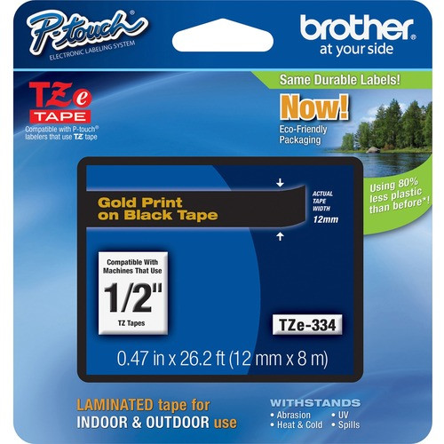 BROTHER TZE334 TAPE,1/2 LAMIN GD ON BK BROTHER TZE334 TAPE,1/2 LAMIN GD ON BK