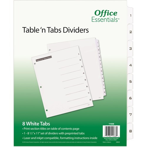 AVERY 11668 TABLE 'N TABS DIVIDERS, LETTER,WHITE