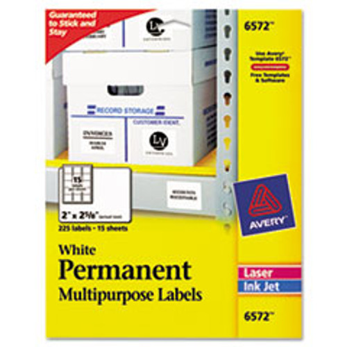 AVERY 6572 PERMANENT ID LABELS, 2 X 2 5/8,WHITE AVERY 6572 PERMANENT ID LABELS, 2 X 2 5/8,WHITE