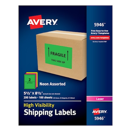 AVERY 5946 LABEL,SHIP,NEON,5.5X8.5,AST