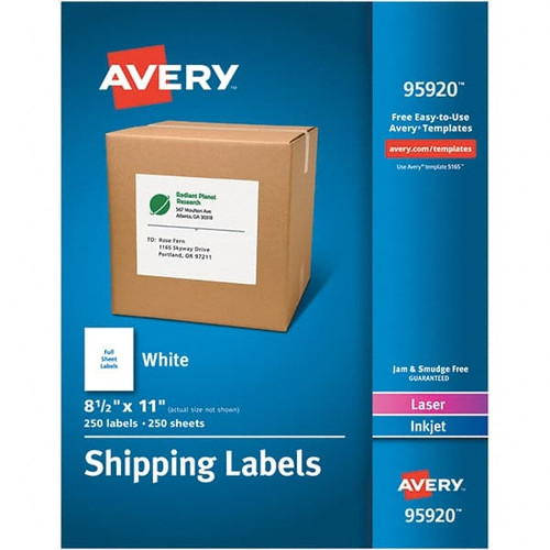 AVERY 95920 LABEL,SHPNG,8.5X11,WE,250