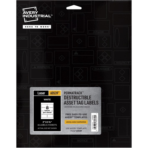 AVERY 60539 DESTRUCTIBLE ASSET TAG LABELS,3-3/,PK64 AVERY 60539 DESTRUCTIBLE ASSET TAG LABELS,3-3/,PK64