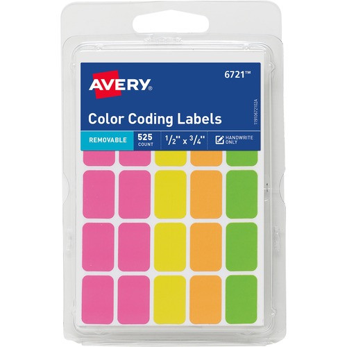 AVERY 06721 AVERY  COLOR-CODING LABELS,REMOVABLE,1/2