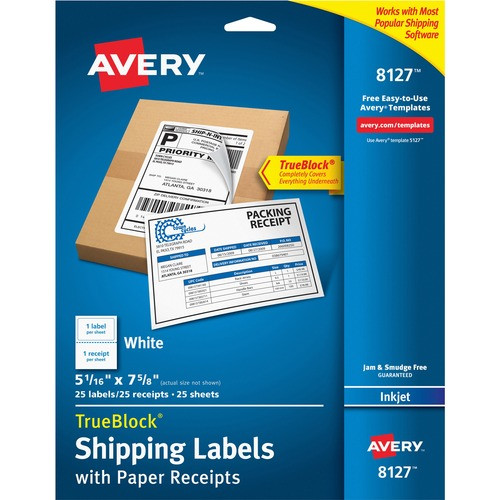 AVERY 08127 AVERY  SHIPPING LABELS,INKJET,W/RECEIPT, AVERY 08127 AVERY  SHIPPING LABELS,INKJET,W/RECEIPT,