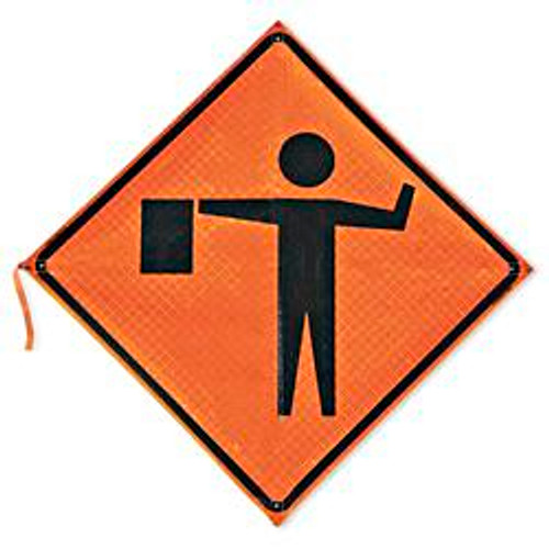 USC H-5495 ROLL-UP TRAFFIC SIGN - 48", FLAGGER SYMB